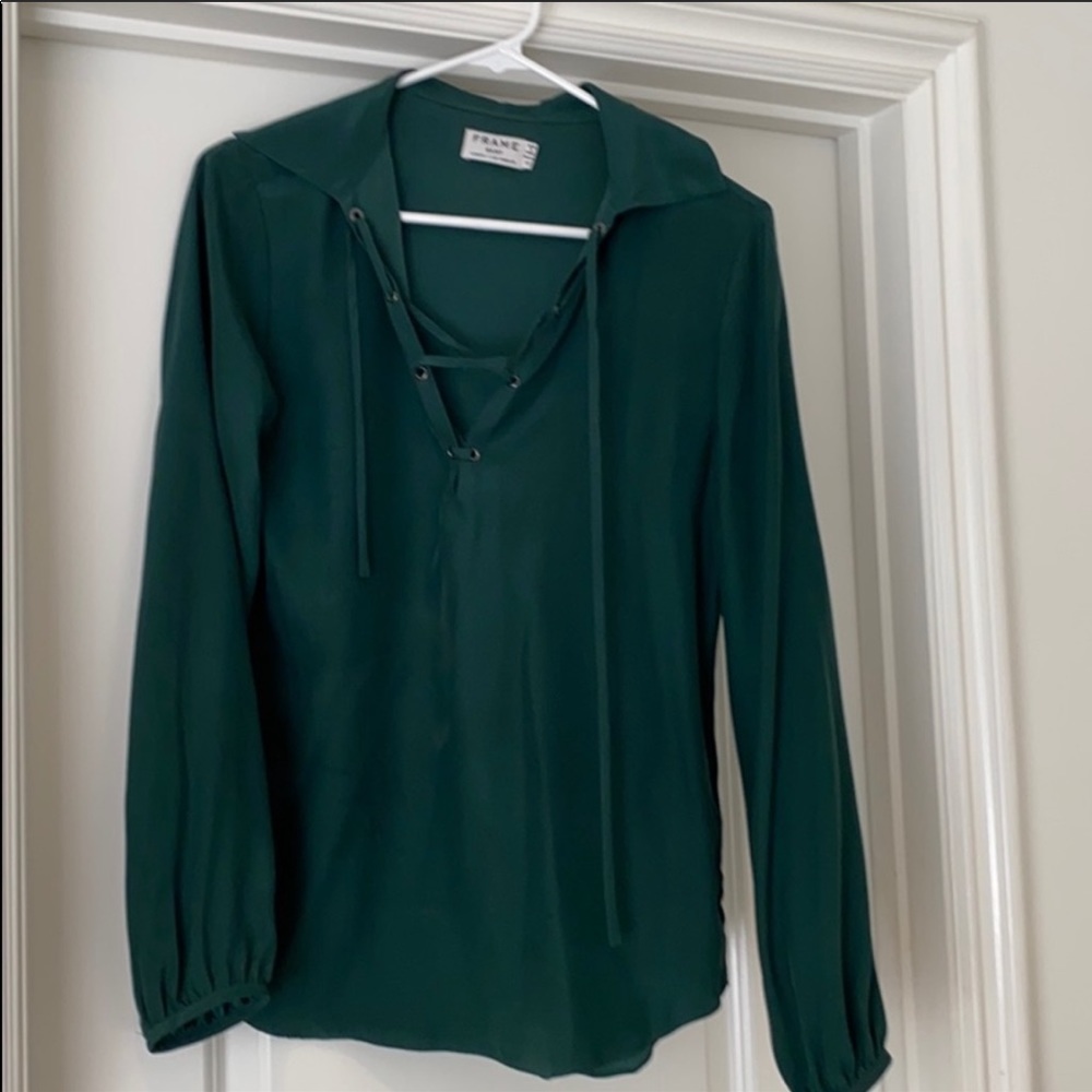 FRAME lace up tie silk blouse